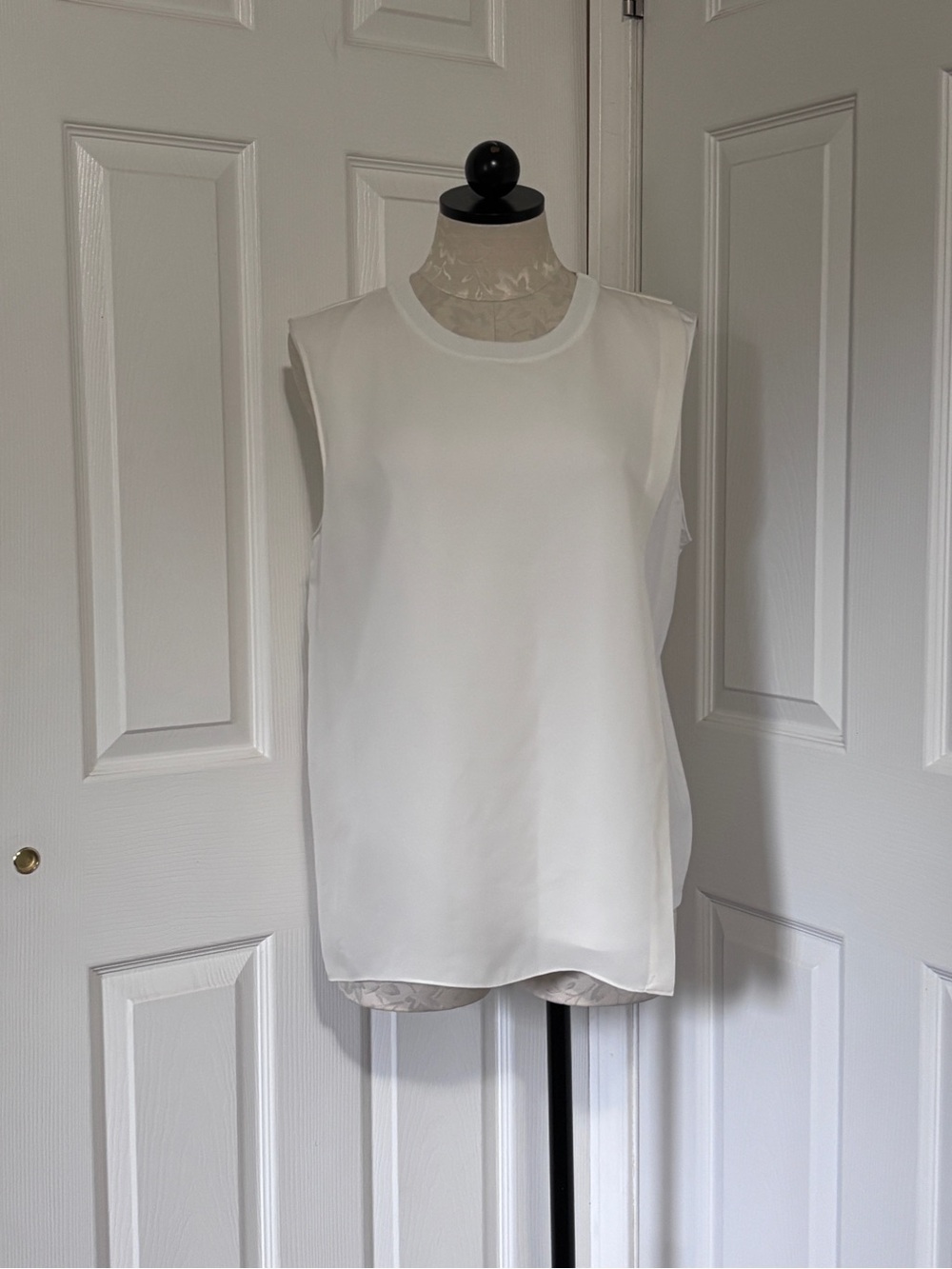 Elie Tahari Silk Combo Knit Top Fresh Pearl White Sleeveless L NWT